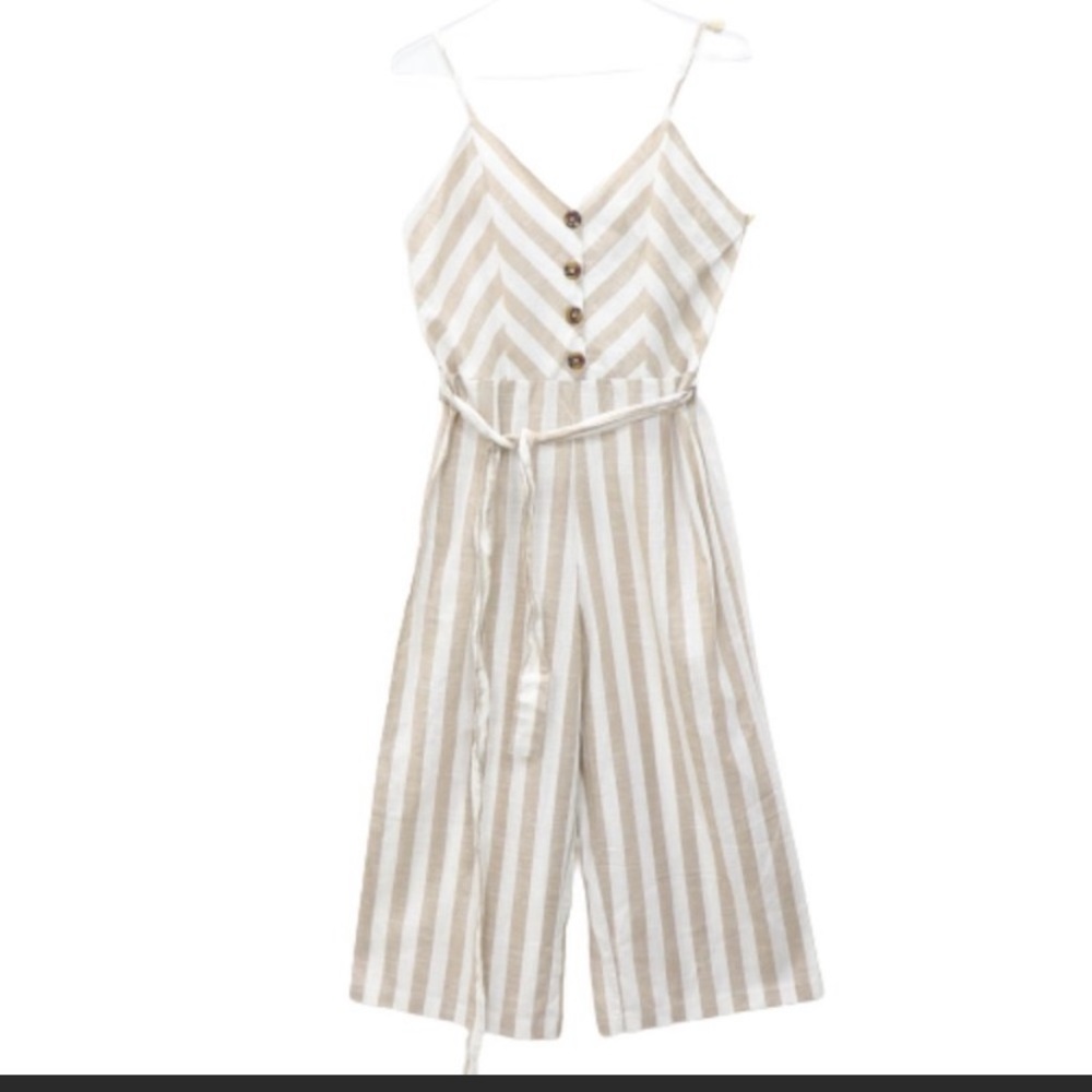 Kensie tan and white striped jumpsuit